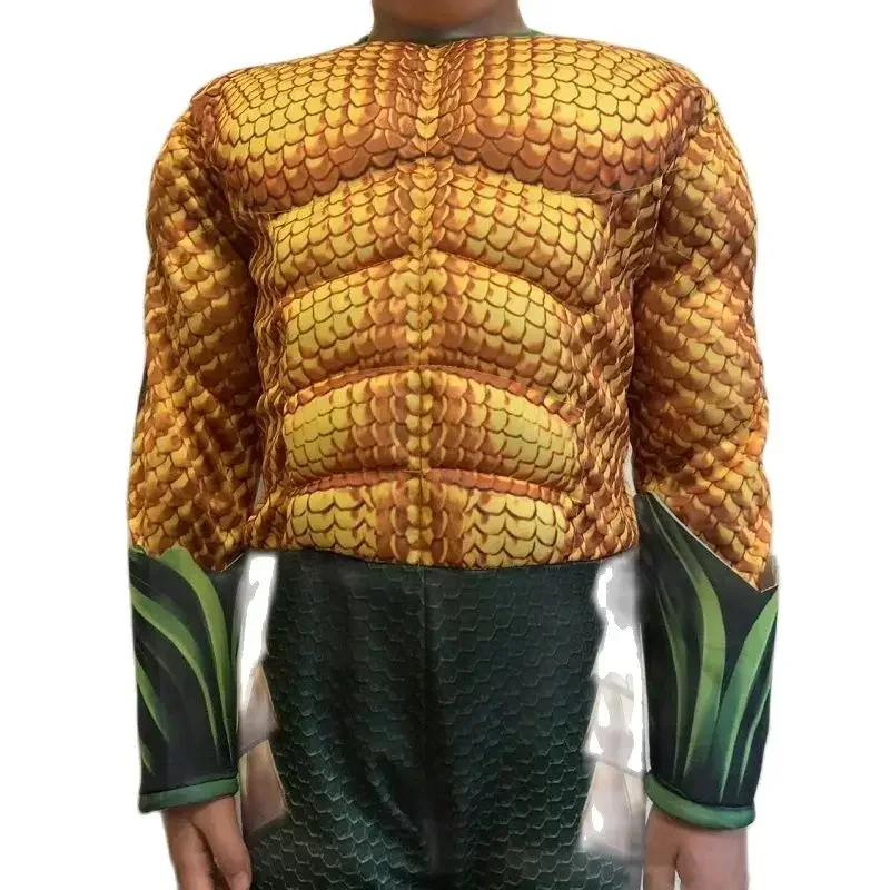 2024 Halloween kostiumy anime chłopiec Ocean Gold Aquaman Muscle przebranie na karnawał dzieci superbohater karnawał do odgrywania ról garnitur kombinezony