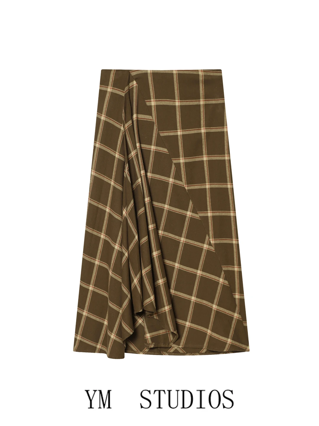 

High Waist A-Line Skirt Women's Plaid Decorative Overlap Layered Skirt Vintage Artistic Midi Length School Sister Skirt