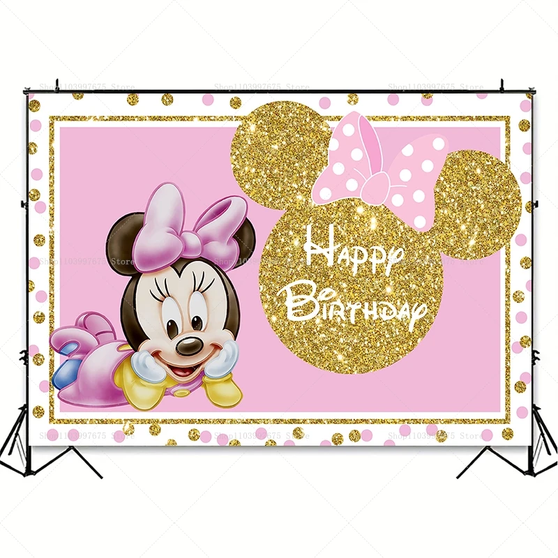 Disney Minnie Mouse Backdrop Girls Birthday Party Decoration Photography Background Baby Shower Banner Poster Photo Studio Props