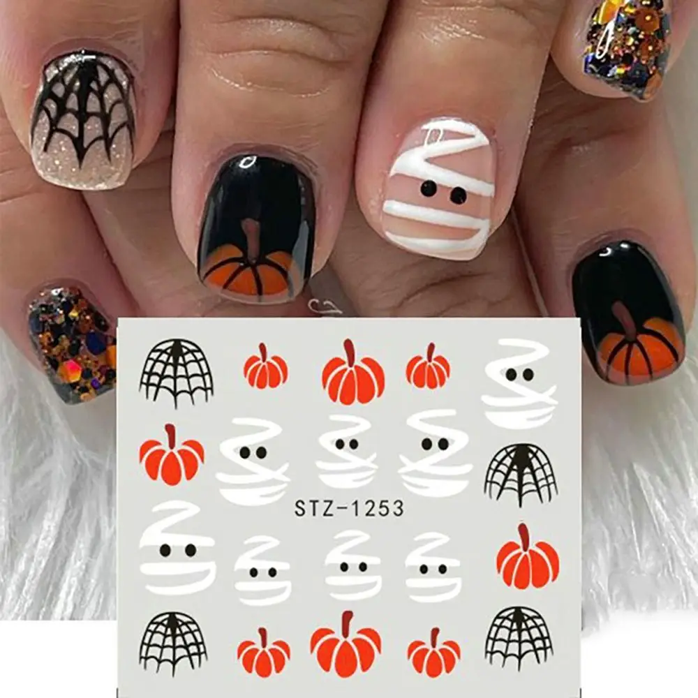 

Halloween Pumpkins Nail Art Water Decals Stickers Spiders Web Fake Nail Accessories DIY Nail Stickers Mummy Ghost