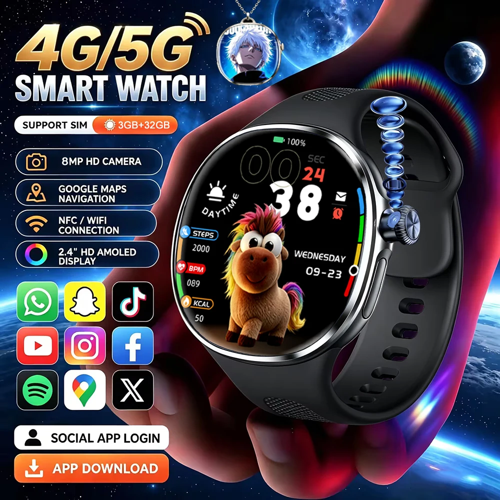 4G/3G Network Smartwatch 2.4 inch 480*480 Amoled 800W HD Video Call GPS WIFI NFC Watches 1350Mah Battery Smart Watch Android 9.0