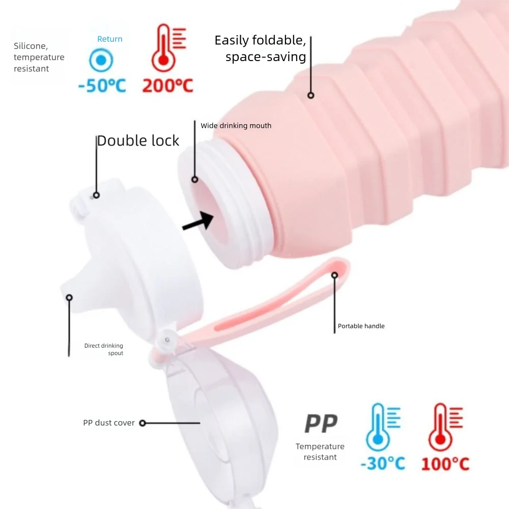 

Large-capacity Outdoor Sports Water Bottle Retractable 350-650ML Collapsible Sport Bottle Leak Proof Reuseable
