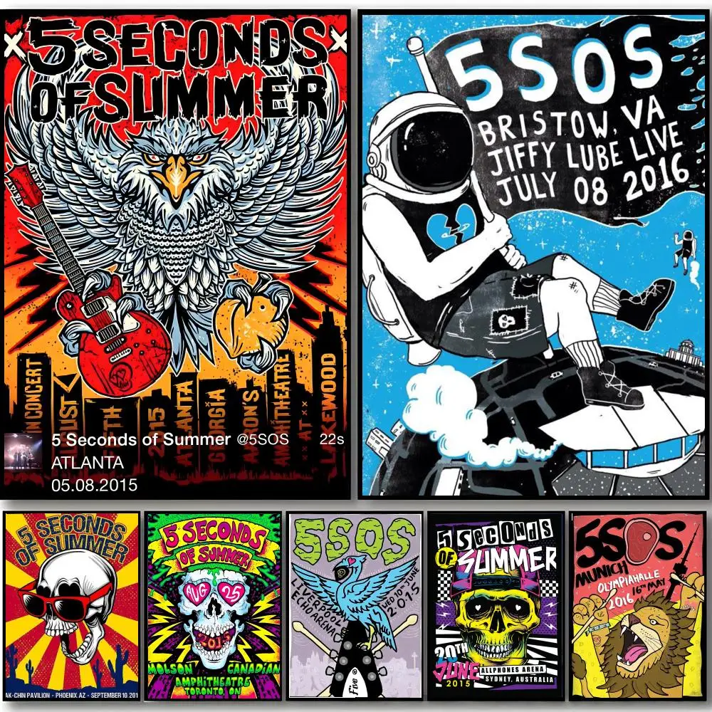 Pop Punk Rock 5 Seconds Of Summer-S-Band Poster Self-adhesive Art Waterproof Sticker Coffee House Dorm Room Wall Decor