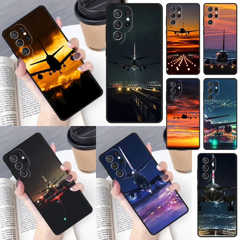 airplane Travel Flying Phone Case for Samsung Galaxy S26 Ultra S25 S24 S23 S22 S21 S20 Note10 Plus FE Cover Luxury