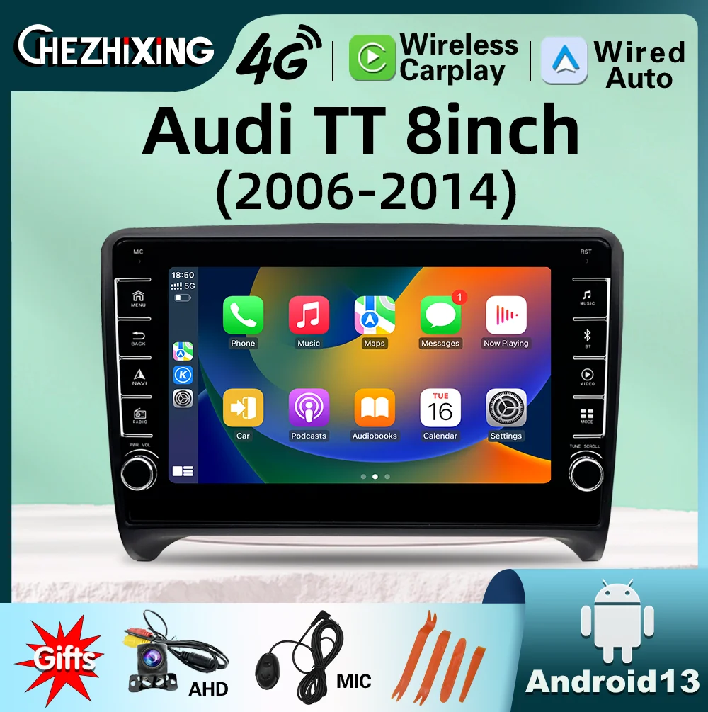 راديو سيارة 8 بوصة 2 Din أندرويد 13 لأودي TT MK2 8J 2006-2014 ستيريو الوسائط المتعددة نظام تحديد المواقع نافي رئيس وحدة Carplay أنظمة ذكية