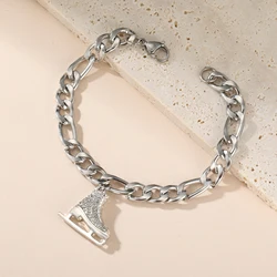 Lemegeton Skating Shoes Bracelet for Women Zircon Pendant Jewelry Figaro chain Accessories Double-chain Sports Birthday Gift