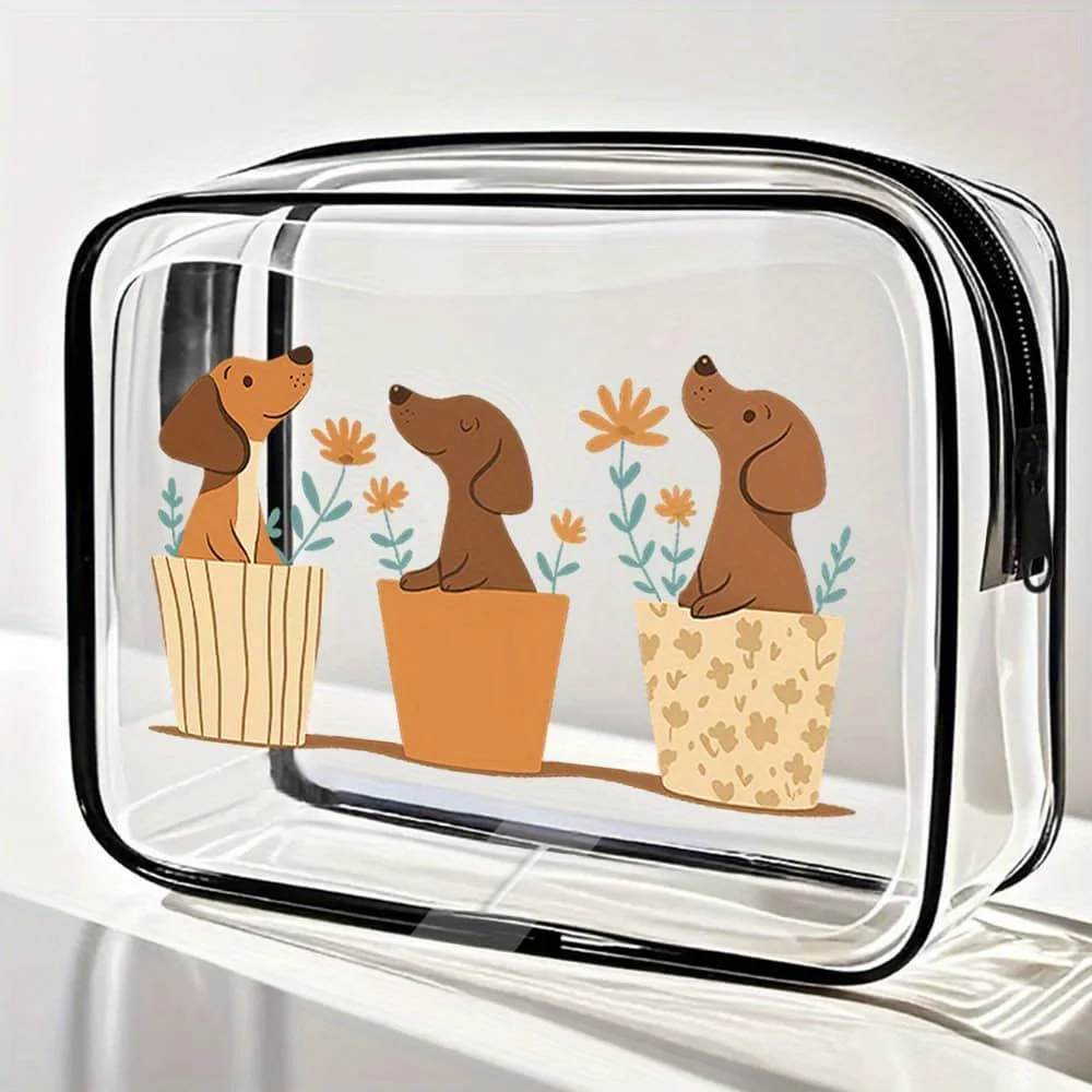 

Adorable Dachshund Puppies in Flower Pots - Compact Cosmetic Pouch for Handbags, Tote Bags for Ladies, Gym Bags for Men, Travel
