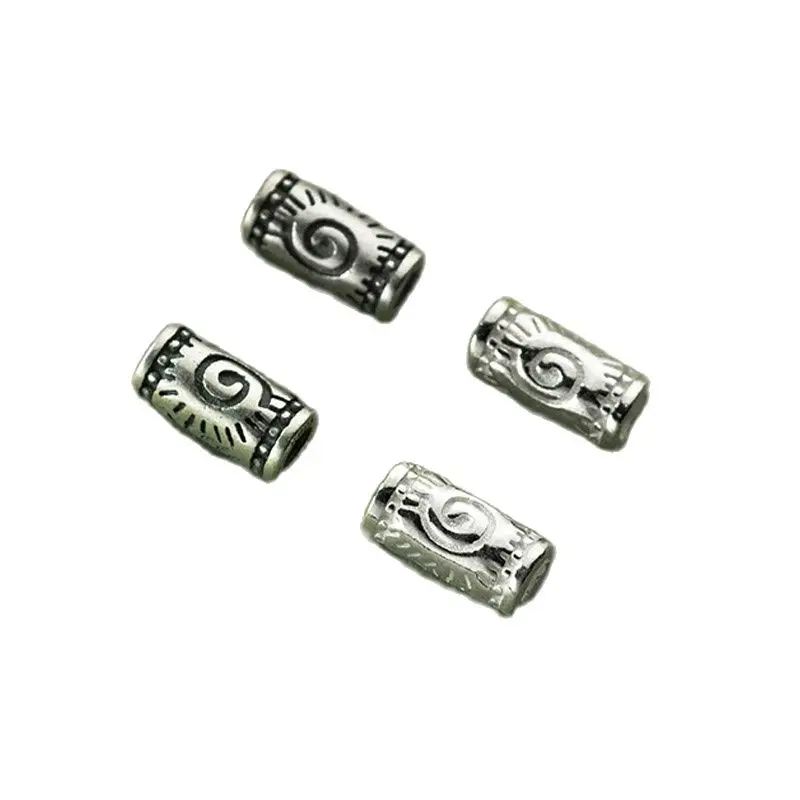 1pc 100% 925 Sterling Silver Funky Tube Loose Beads 8.5x4mm Vintage Handmade Rope Bracelets Spacers DIY Jewelry Accessories