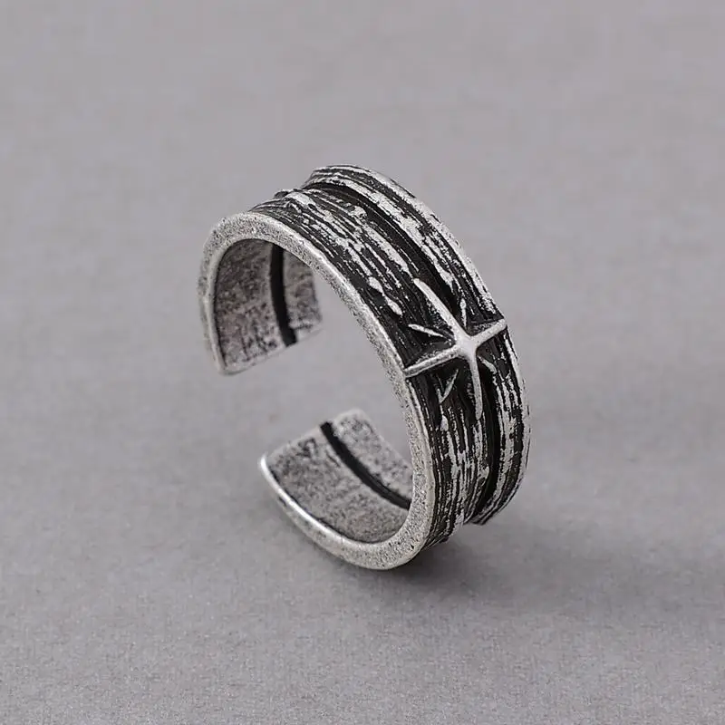 Retro Stary Night Art Ring For Men Silver Color Punk Gothic Adjustable Open Ring Rock Handmade Unisex Jewelry Accessories Gift