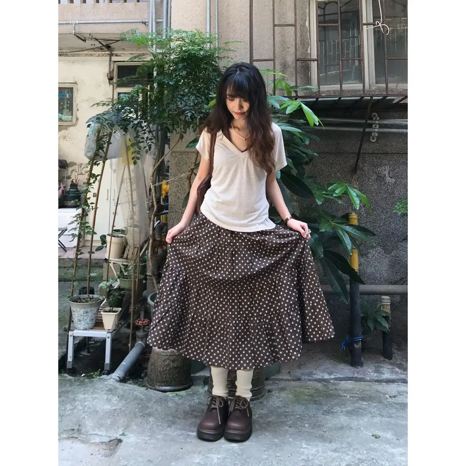 Patchwork Elastic High Waisted Cake Retro Polka Dot Skirts Korean Fashion Jupe Faldas Largas Mujer Юбка Long Skirt