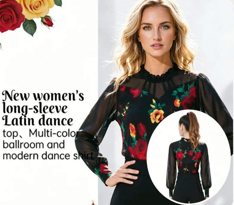 

New Long Sleeve Latin Dance Tops for Women Multicolor Ballroom Modern Dance Shirts Professional Practice or Performance Wear