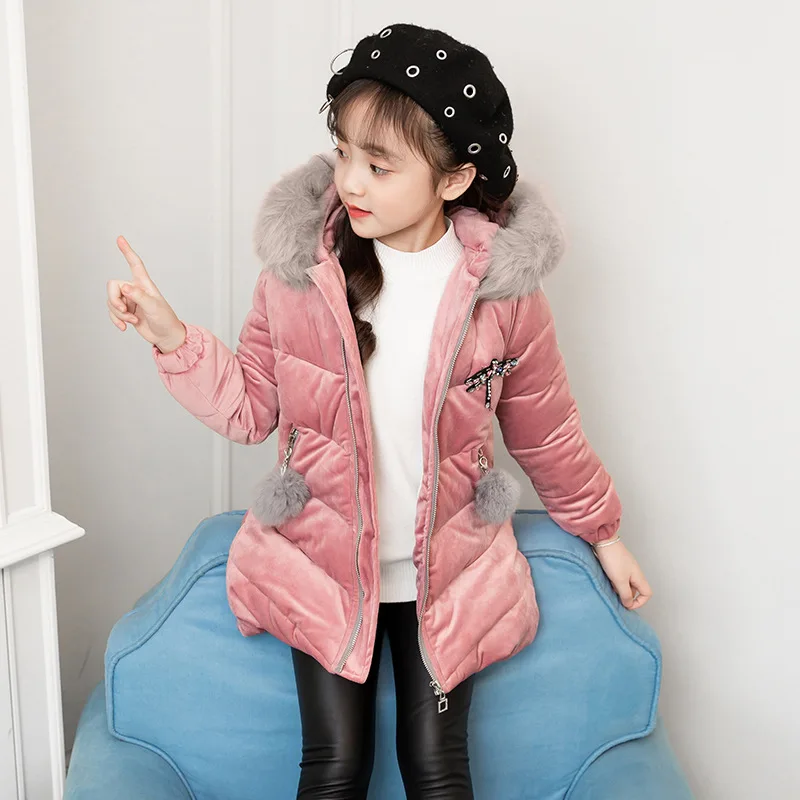 Children Girls Velvet Winter Coat Thick Woolen Hooded Outerwear Clothes Children Kids Warm Jackets Cotton Padded Parka for 3-12y