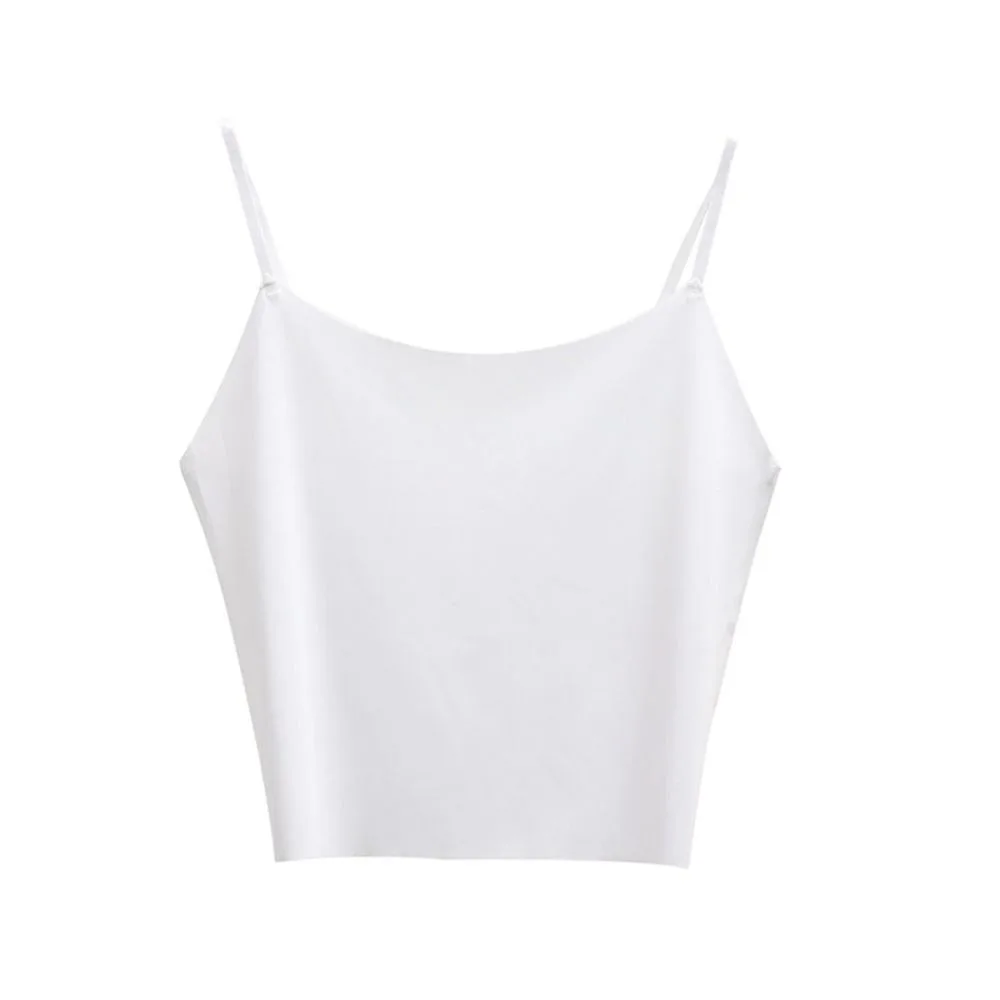 

Thin Ice Silk Traceless Sling Bralette Crop Tops Solid Color Strap Skinny Vest Tops Slim Fit Streetwear Sleeveless Camisole