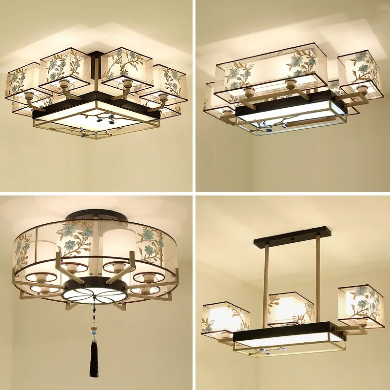 

New Chinese ceiling lamp living room lamp led atmosphere home embroidery bedroom study dining room