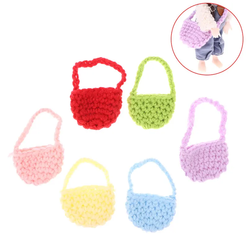 1PC 1/12 Dollhouse Woven Plush Shoulder Bag Dollhouse Mini Crossbody Bag Handbag For Dolls Dress UP Aceessories