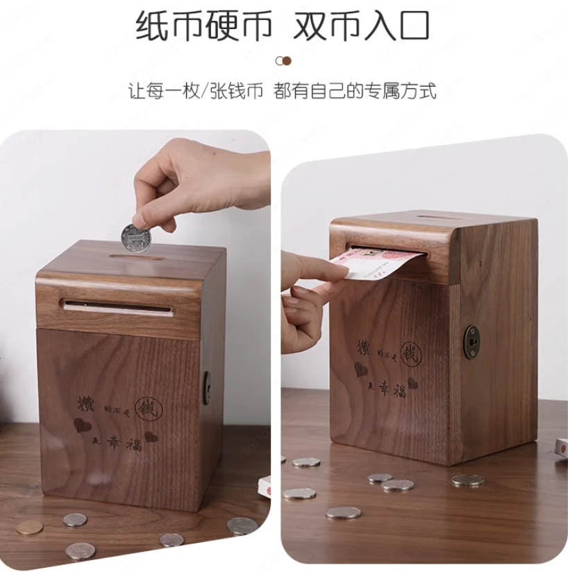 Wooden Original Piggy Bank Safe Euro Coin Cute Big Size Large Storage Lucky Saving Money Boxes Organizer Hucha Home Decoration