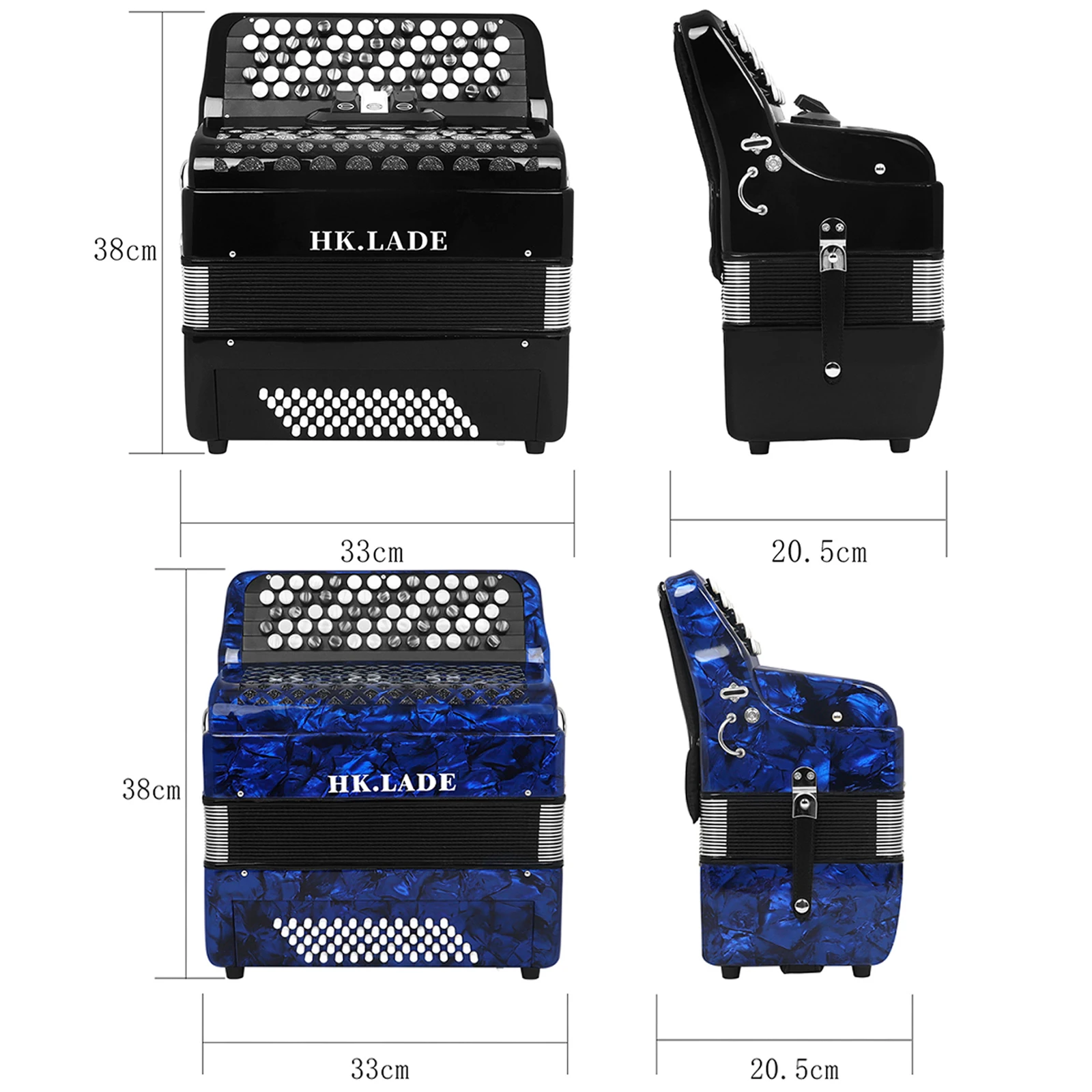 HK · LADE Black/Blue Accordion 60 Key 62 Bass 3 Keyboard Voice Professional Bayan Accordion for Performance Keyboard Instrument