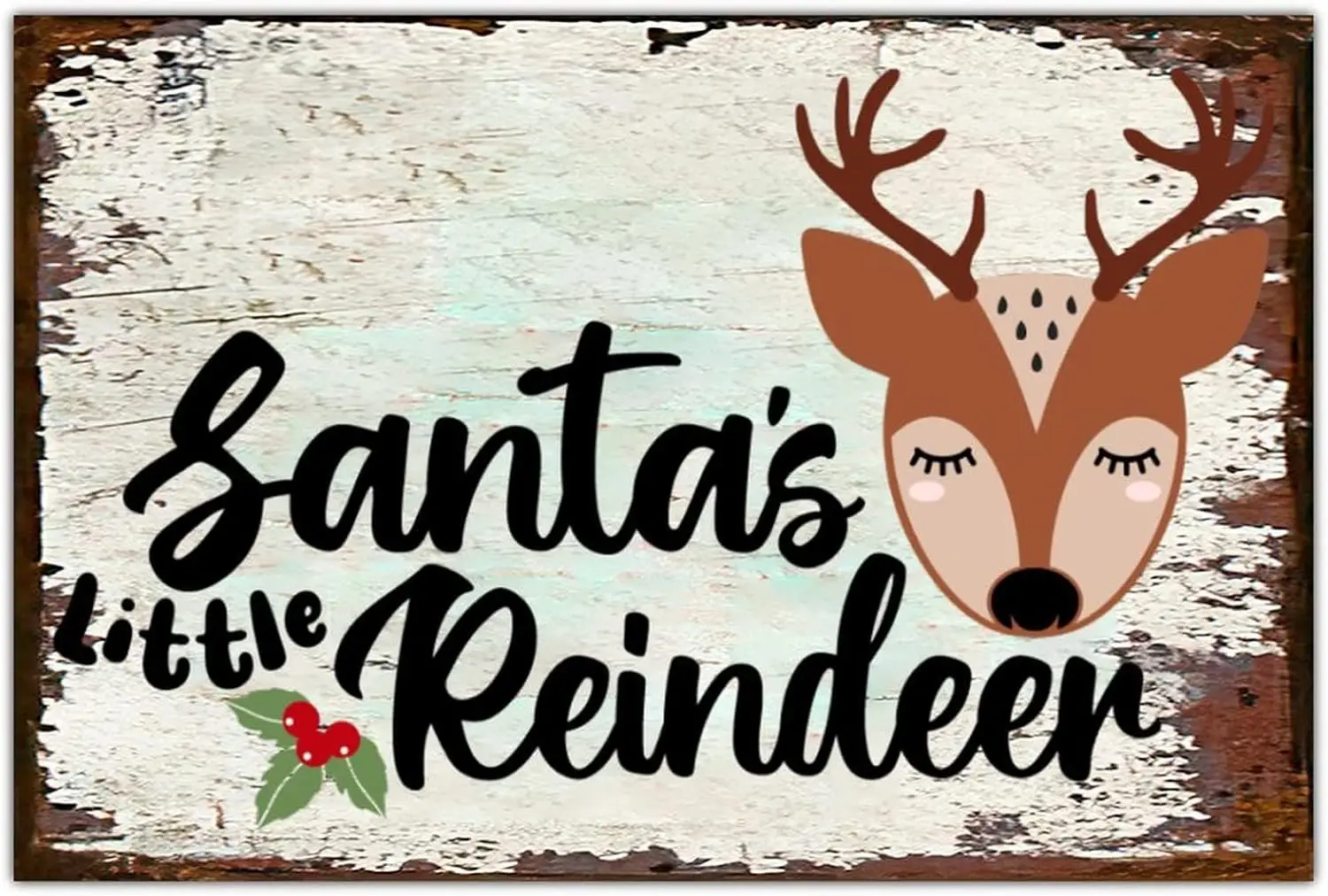 

Santa Little Reindeer Metal Signs Merry Chritsmas Vintage Style Metal Tin Sign 12 x 8 Inch Iron Painting Home Decor for Kitchen