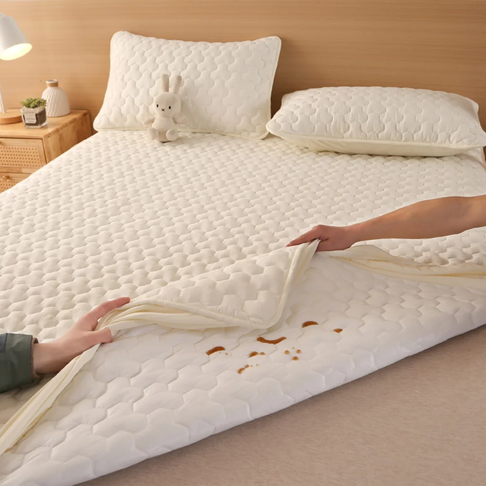 

Solid Color Waterproof Mattress Protector Mattress Cover Thicken Bed Fitted Sheet Antimicrobial Quilted Bed Cover Home Textiles