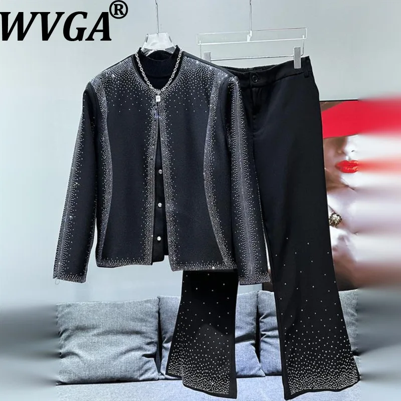 

WVGA Autumn Winter New Men Tide Heavy Craft Starry Sky Diamond Trendy Coat Niche Chic Casual Wide-Leg Pants Two-Piece Set W15631