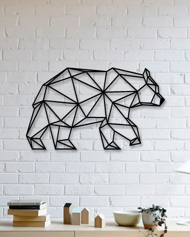 Polar Bear Designed Geometric Shaped Metal Table Decorative Wall Decor Black Wall Décor,Living Room, Bedroom, kitchen, Bathroom