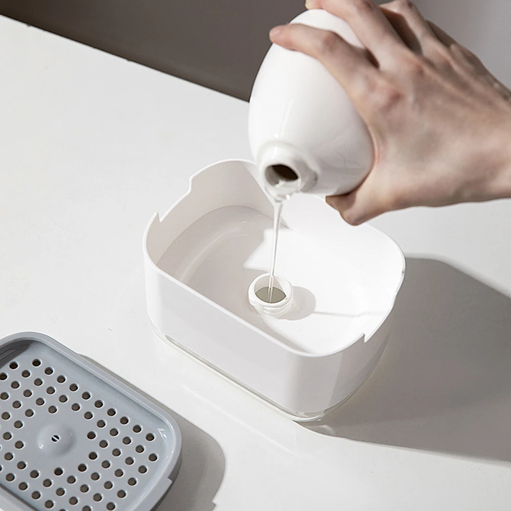 Multifunctional Soap Pump Dispenser Box, Kitchen Clean Dish, Liquid Bubble Box with Lid, Countertop Organizer, Drain Soap Dish