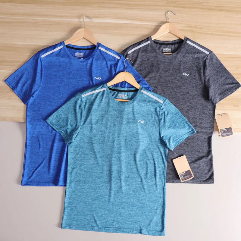 Professional Men's Short Sleeve T-Shirt Quick Dry Breathable Elastic Reflective Spring Summer Sport Casual Polyester Fiber Ur...