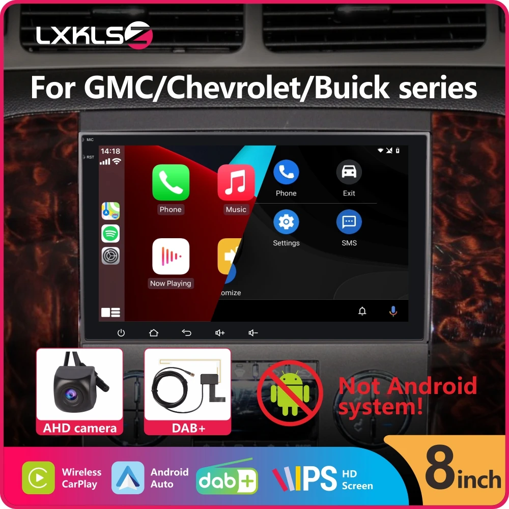 

Car Radio with Wireless Carplay Android Auto for GMC Sierra Yukon Chevrolet Buick Chevy Silverado with 8" IPS Touch Screen DAB+