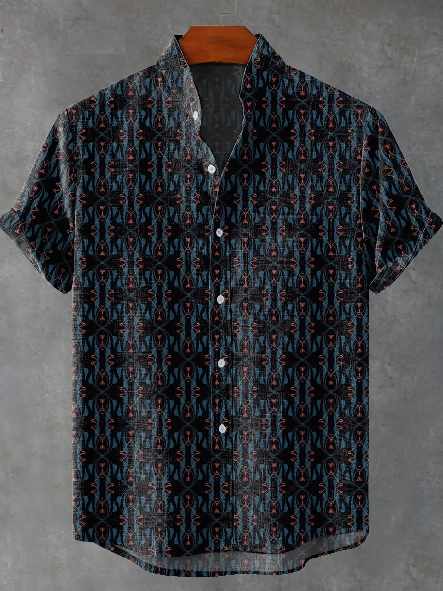 Hawaiian Striped Men's Linen Short Sleeve Shirt Casual Top 3D Tiger Printed Fashionable Men's Short Sleeve Shirt
