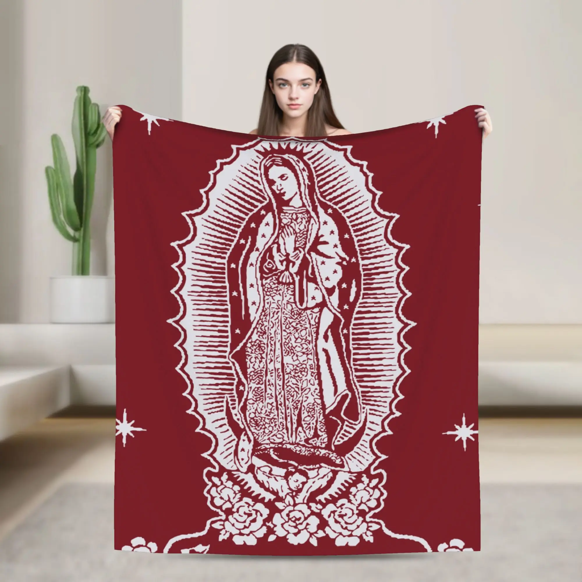 Virgin Mary Blankets Coral Fleece Plush Decoration Christian Saviour Portable Warm Throw Blankets for Home Outdoor Bedding Throw