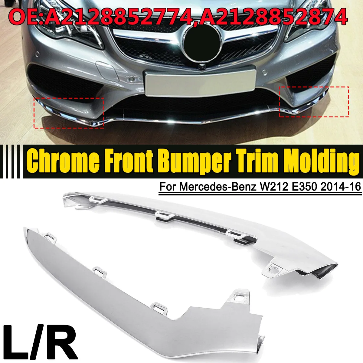 L / R Car Front Bumper Lower Lip Trim Chrome Trim Molding For Mercedes Benz W212 E-Class E350 2014-2016 A2128852774 A2128852874