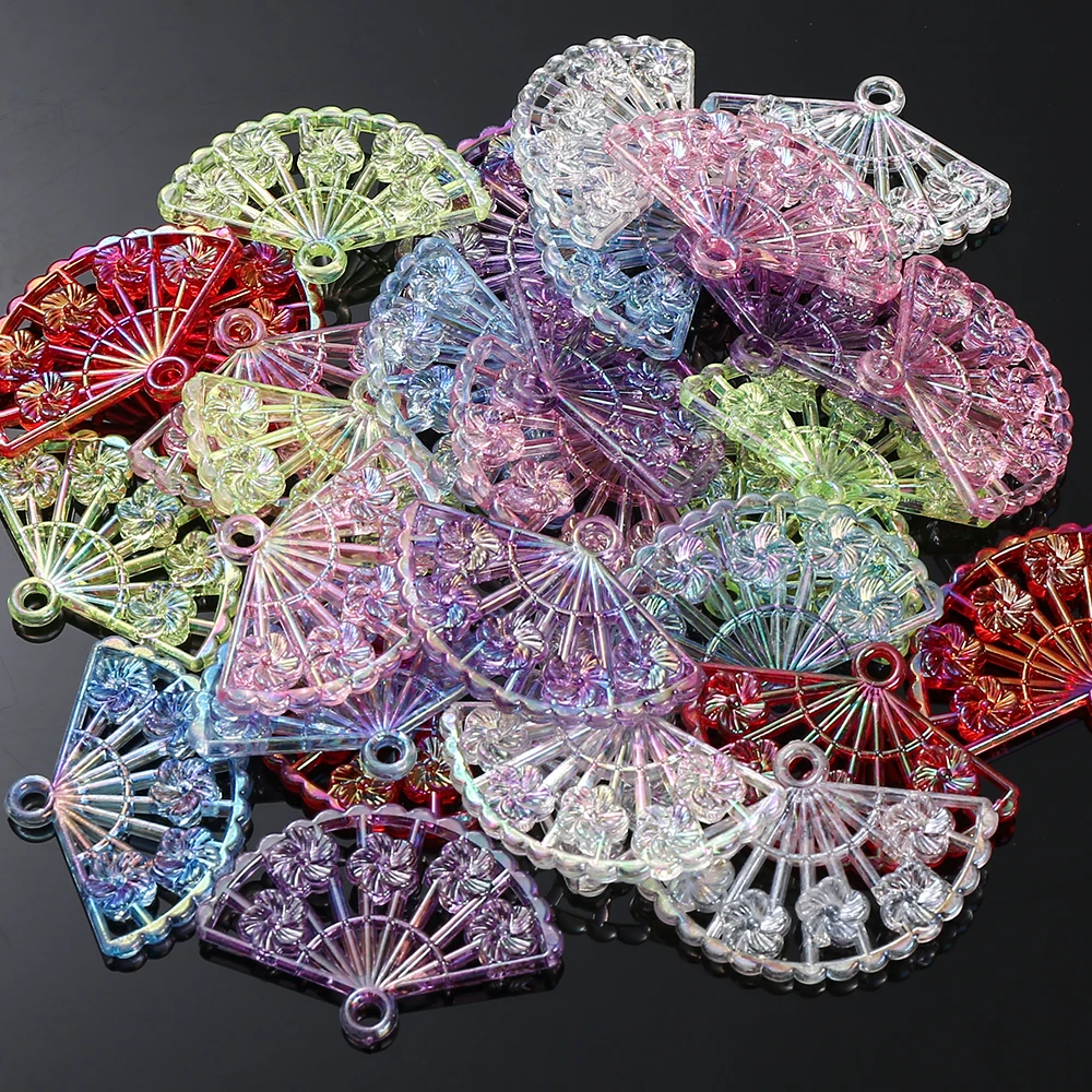5/20pcs AB Color Fan Shaped Loose Beads Hollow Fan Pendants for DIY Handmade Jewelry Accessories