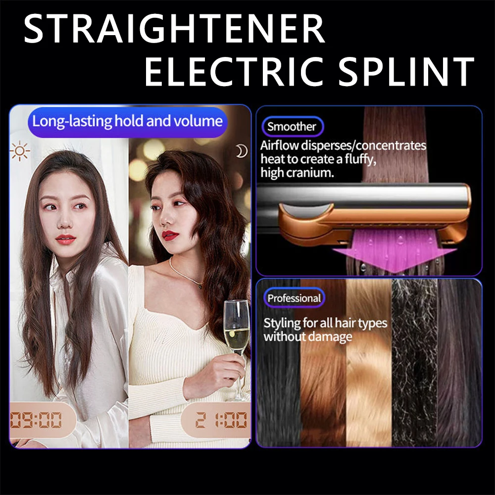 110000 RPM 1300W High Speed Fast Heating Negative Ion Plasma 3-in-1 Titanium Hair Dryer Straightener, Temperature Control