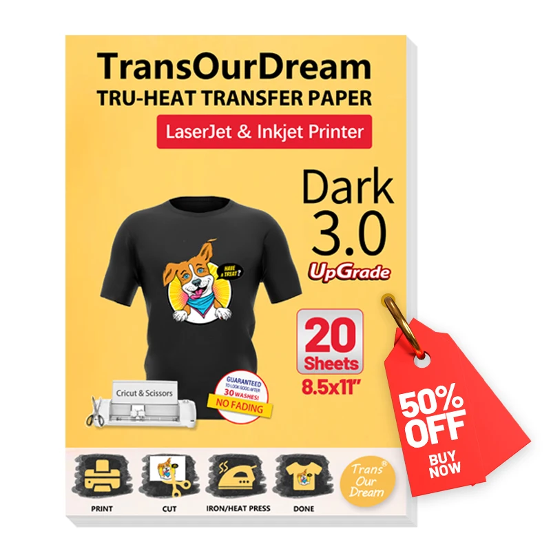 A4*20sheets  Iron on Heat Transfer Paper for Dark T-Shirts Printable Vinyl for Inkjet & Laserjet Printer