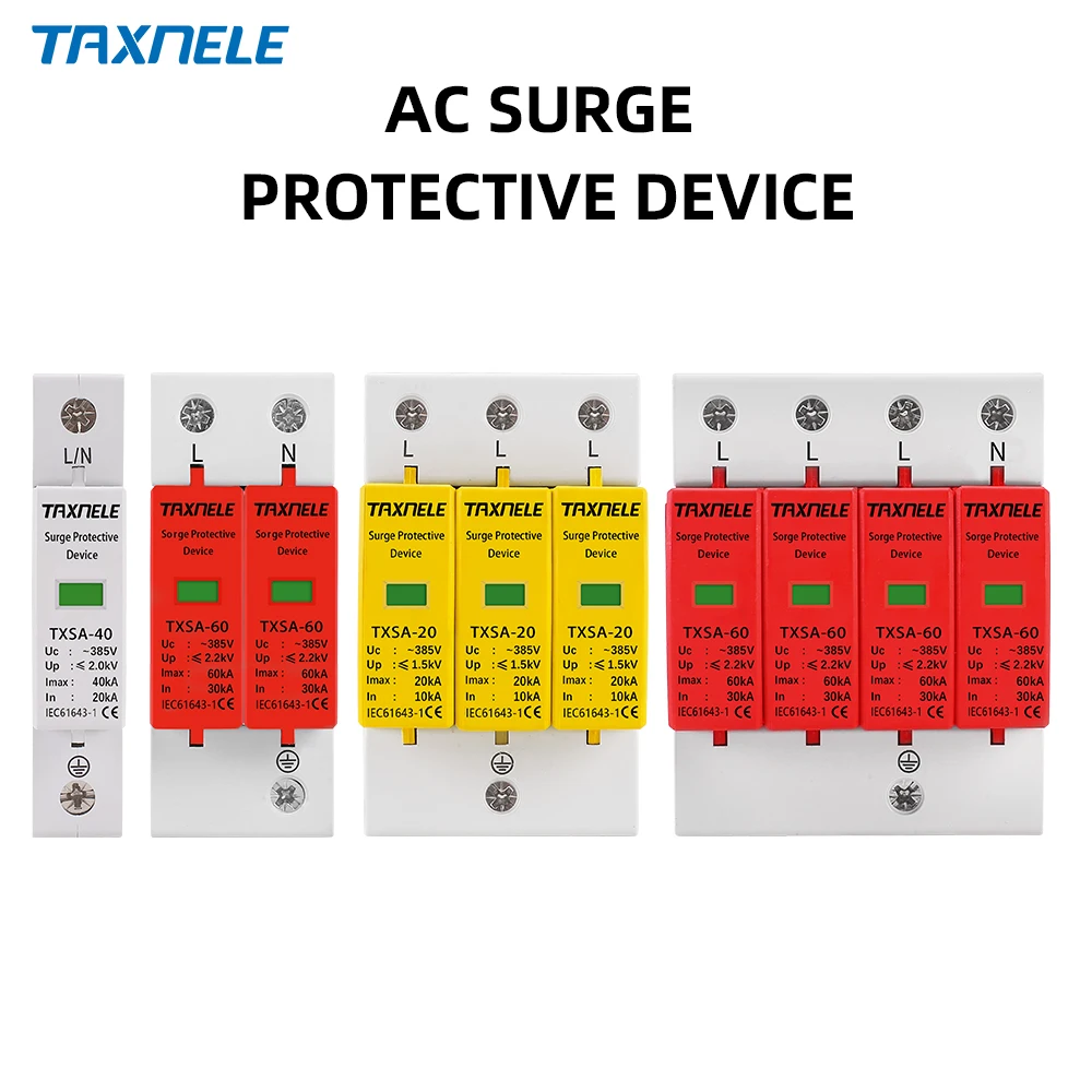 Protector contra sobretensiones para el hogar AC SPD 1P 2P 3P 4P 20KA 40KA 60KA 385V, dispositivo de descargador de bajo voltaje 10KA 30KA