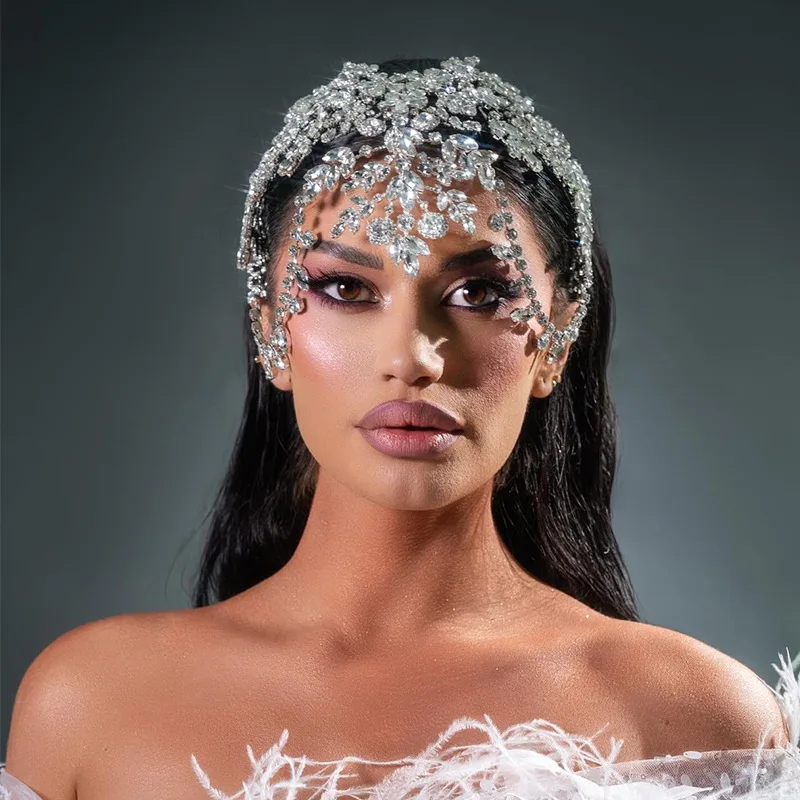 Serre-tête couronne de front en strass pour femmes, accessoire de cheveux de mariée, bijoux de fête, mariage, coiffure nuptiale