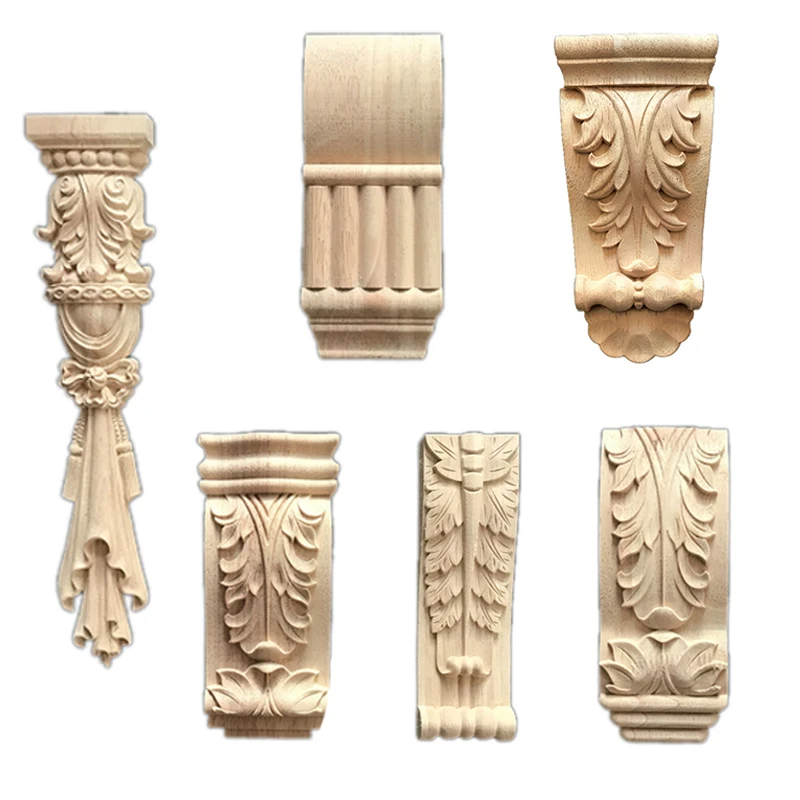 

Unpainted wood carving decals for office cabinets and home furniture decoration, natural carving decals with flowers