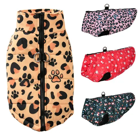 Roupas de inverno para cães pequenos e médios, à prova d'água, quente, leopardo, natal, filhote de cachorro, casaco, chihuahua, buldogue francês