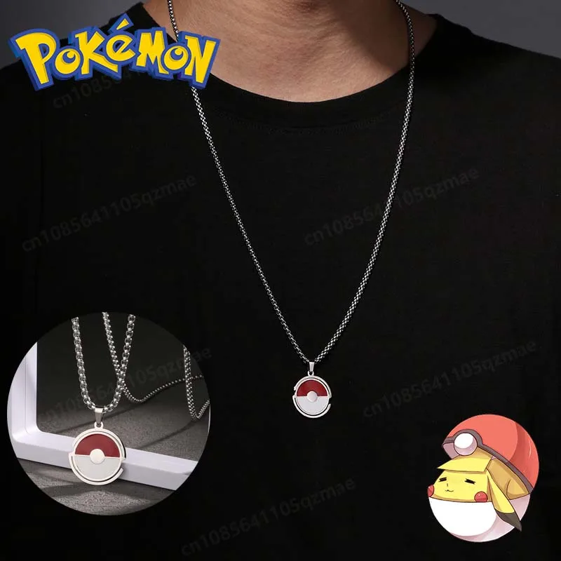 

Pokémon Necklace Cartoon Anime Peripheral Fashion Sweater Chain Simple Poké-ball Steel Pendent Accessories Fans Decoration Gifts