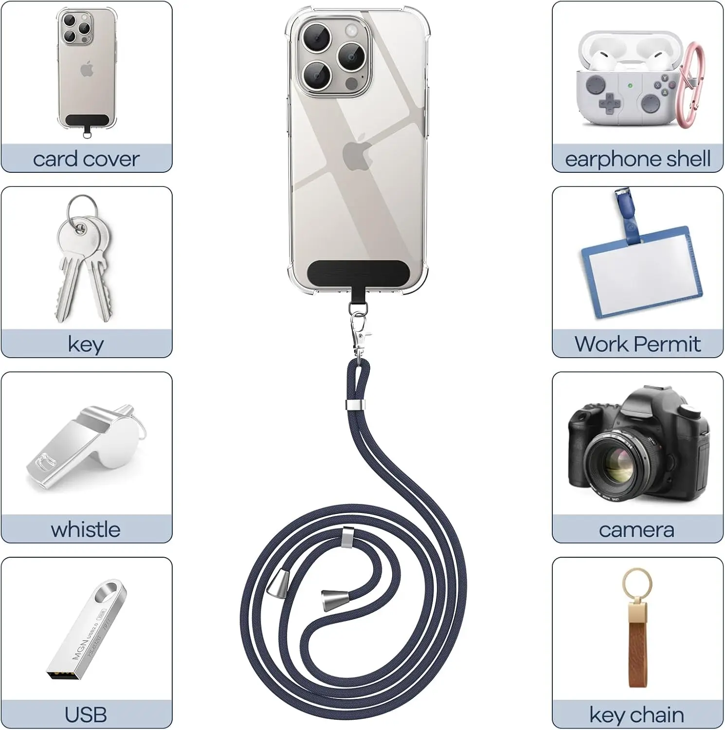 Phone Lanyard, Adjustable Strap, Adjustable and Removable Cell Phone Multifunctional Patch Lanyards Compatible with Smartphones