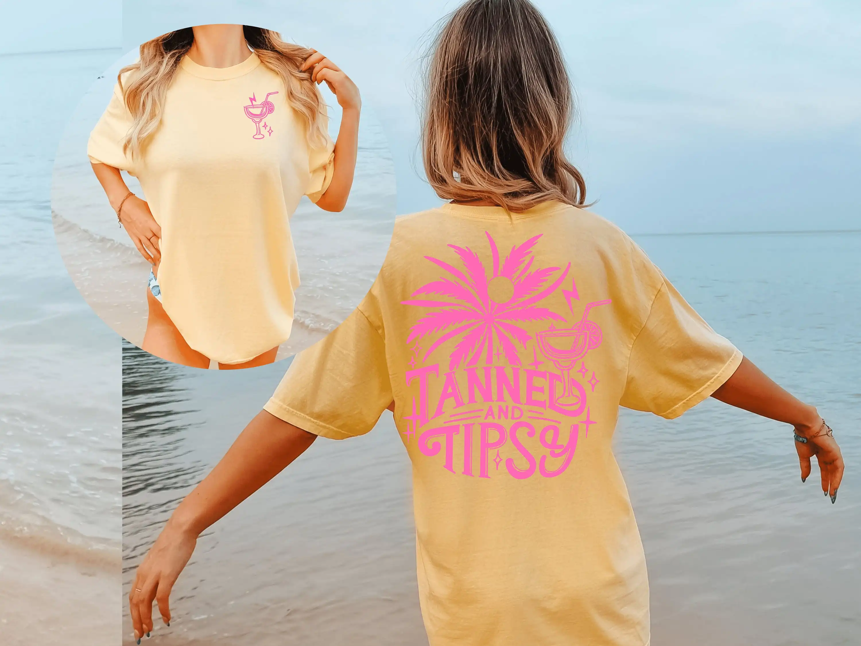 Tanned And Tipsy Comfort Colors T Shirt Front Pocket Back Summer Clothing Beach Vacation Day Drinking