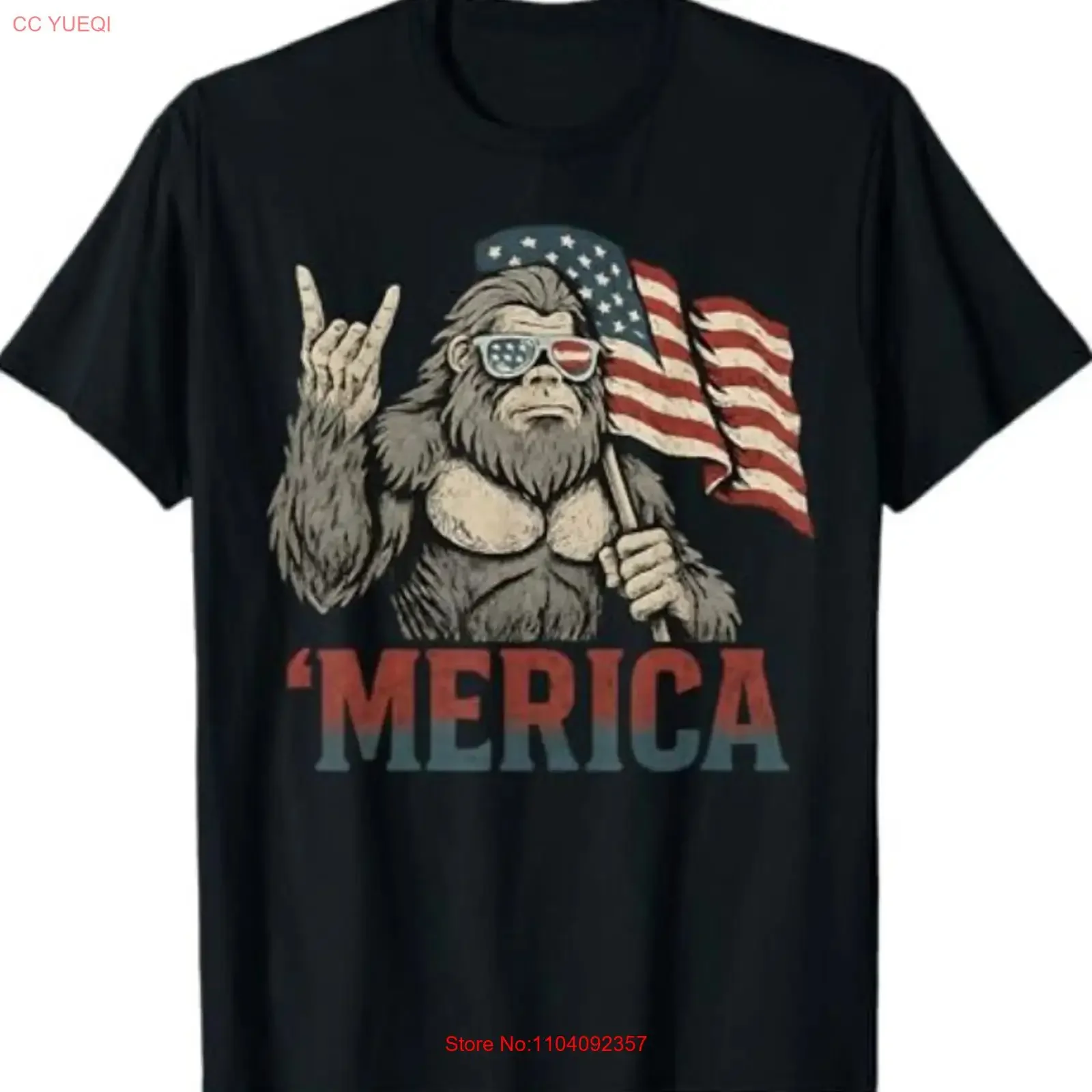 Bigfoot Merica Rock American Flag Patriotic USA 4th Of July T Shirt vintage Washed streetwear Slightly Stylish designer clothes