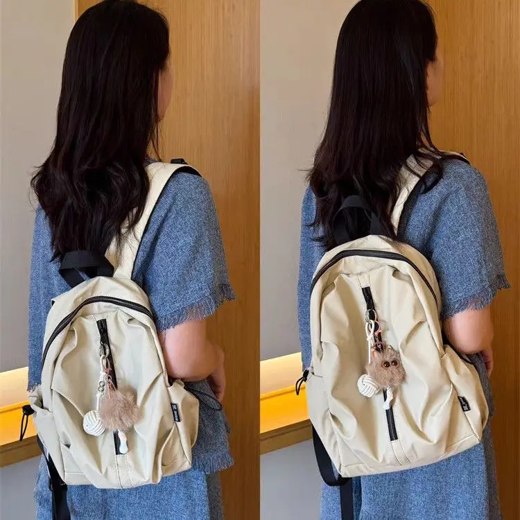 Backpack Nylon 2025 Fashion Simple Casual Solid Korean Sweet Office Lady Backpack Book Bag
