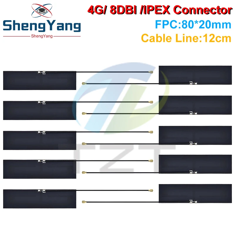 TZT 10pcs GSM GPRS 2G 3G 4G LTE internal antenna 8dbi FPC connector 80*22mm wireless modem aerial 8cm Long IPEX connector