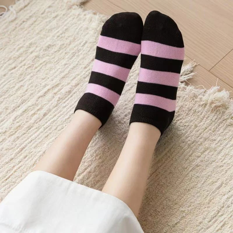 1/5/10/15/20 Pairs Random Women's Ankle Socks, Classic Contrast Color, Stripe Heart Bow Polka Dot, Comfortable Breathable Socks