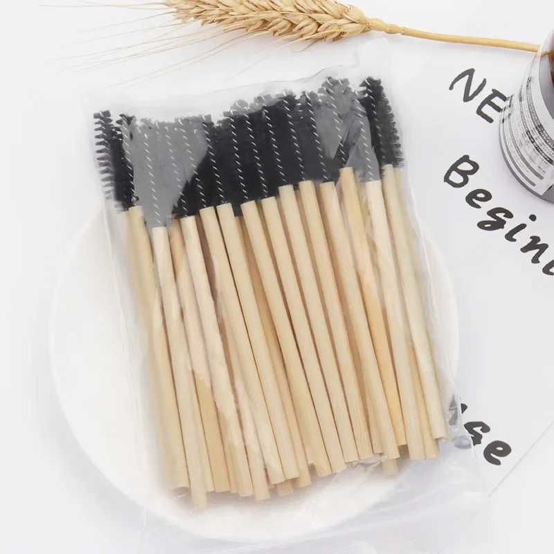 50pcs Professional Bamboo Handle Disposable Eyelash Brushes Eyebrow Extension Mascara Wands Applicator Cosmetic Brushes Tools