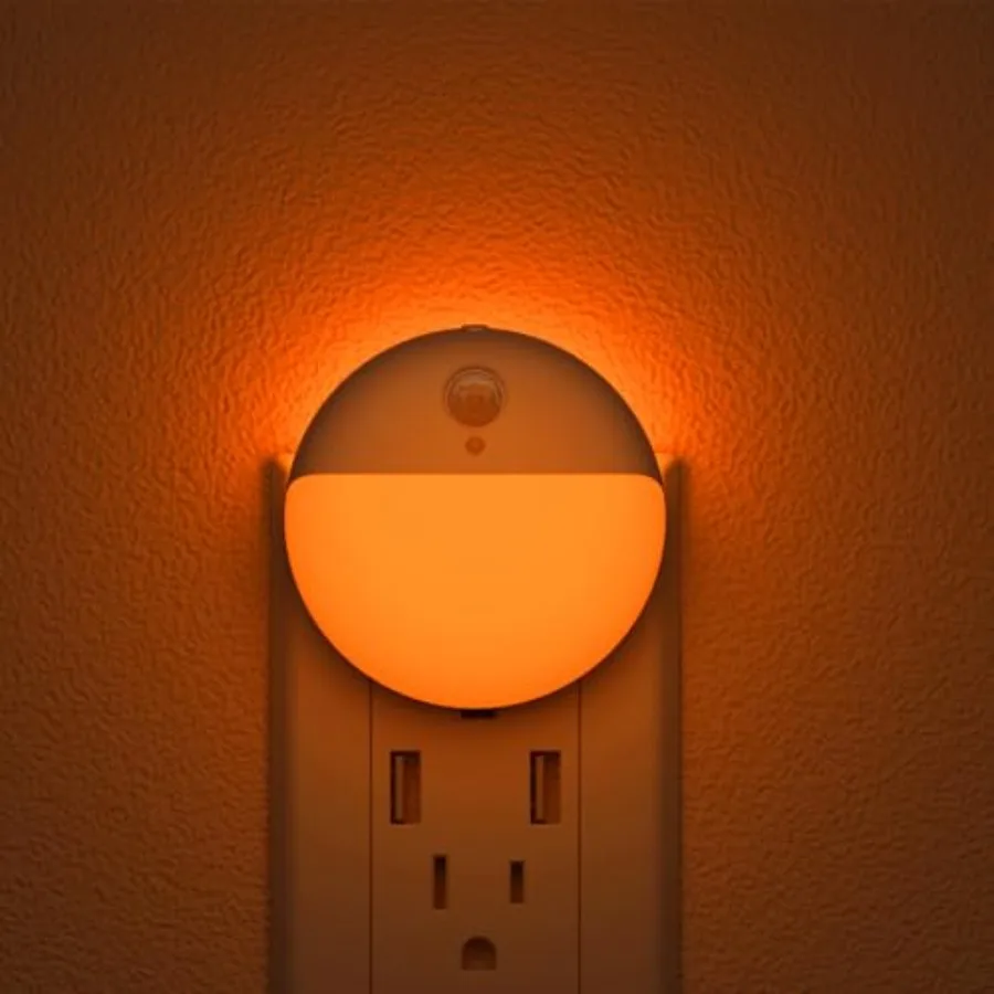 

2 Pack Plug in Sleep Night Light with Motion Sensor and Dusk to Dawn Sensor, 3 Modes, Soft Glow, Stepless Dimming, LED Lights f