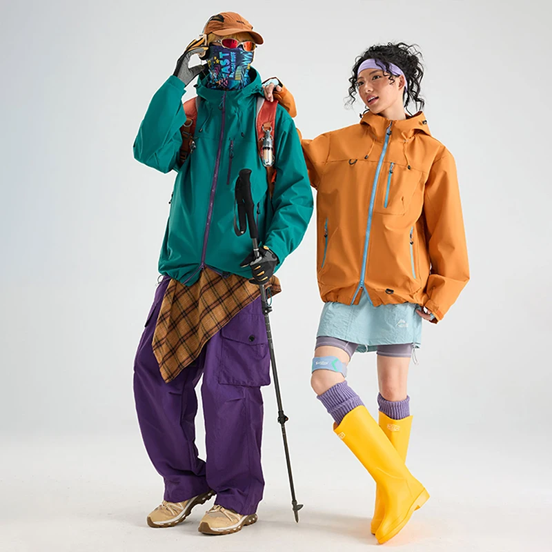 Men's Outdoor Hiking Coat Spring Autumn Loose Windproof Waterproof Wear-Resistant Hooded Jacket Women's Stylish Camping Jackets