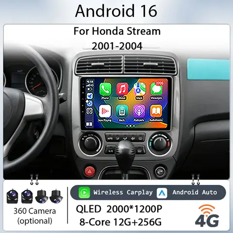 for Honda Stream 2001‑2004 9" Android 16 IPS HD Touch Screen Wireless CarPlay GPS Navi BT WiFi Multimedia Kit Head Unit Player