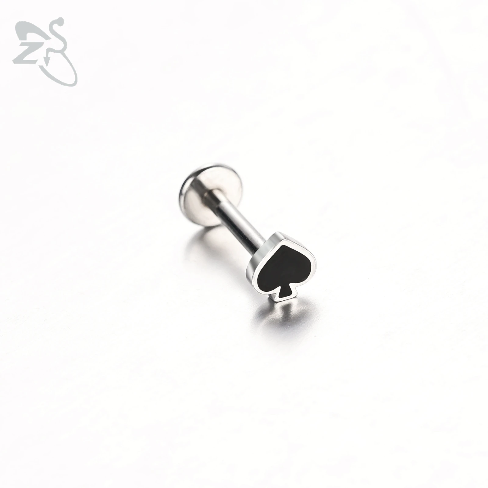 ZS 1 조각 16G 스테인레스 스틸 Labret 립 피어싱 스페이드 하트 다이아몬드 클럽 모양 귀 연골 Tragus 헬릭스 피어싱 6MM/8MM